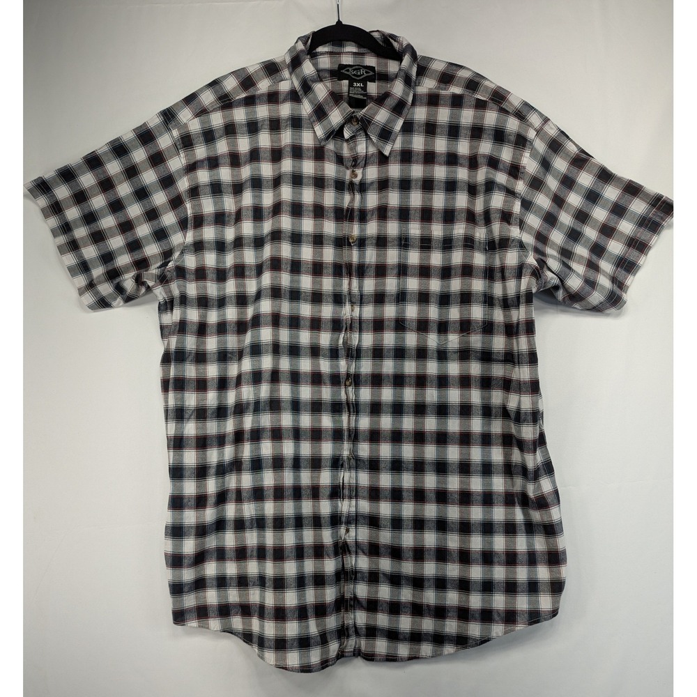 SGR Mens Plaid Short Sleeve Button Up‎ Shirt 3XL Black White Red